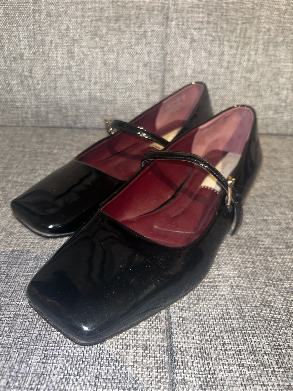 NEW - Franco Sarto Tinsley - Black Patent Mary Jane Flats with Burgundy Lining - Picture 2 of 8